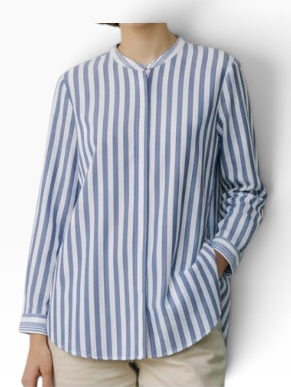 LAFAYETTE 148 Women’s Blue/White Stripe Long Line Button Front Tunic Top Size L